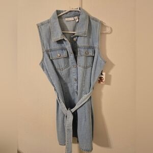 Sincerely Jules Denim Shirt Dress XL Sleeveless Belted Button Front Light Wash
